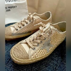 Golden Goose Limited Edition Pearls with Raffia V-Stars With Box WITH FREE GIFT